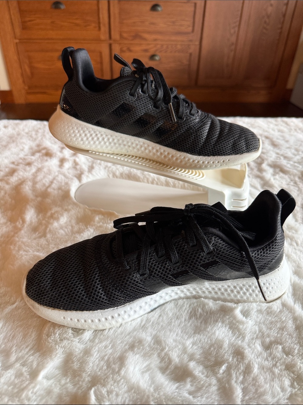 Adidas Women’s  Black Mesh Athletic Sneakers with White Sole
